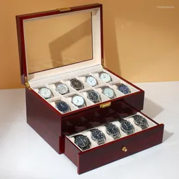 시계 박스 20 슬롯 상자 주최자 목재 케이스 고급 래커 더블 데크 시계 전시회 더블 레이어 저장 선물