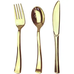 Одноразовая столовая приборочная программа 75 кусочков Золотой набор столовых изделий - Пластиковое розовое золото включает в себя 25 вилок 25 ложки 25 ножей 230216