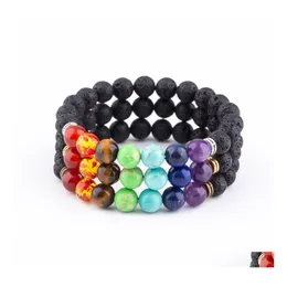 Straski z koralikami 8 mm lawowe kamień 7 Chakra Bransoletka z koraliki Bransoletka DIY Aromaterape Essential Bracelets dla kobiet mężczyzn joga dhohu