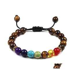 Charm Bracelets 7 Chakra Stone Beads Bracelet 8Mm Black Lava Matte Tiger Eye Beaded Healing Nce For Women Men Yoga Jewelry Drop Deliv Dhmpz