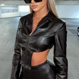 Damenjacken Showmirror Mode Einfarbig Straße Motorrad Stil PU Leder Stoff Kurze Jacke Reißverschluss Mantel Für Sexy Frauen Club ASC