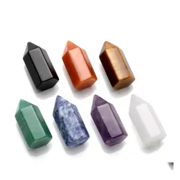 Stone Mini Natural Crystal Hexagon Shape Crafts Fashion Chakra Square Aventurine Amethyst Rose Quartz Stones Charm For Jewelry Makin Dhw3X