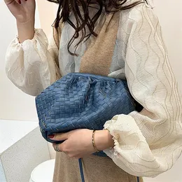 Weaving Leather Pouch Handbag 2019 Soft Hand Fashion Clutch Evening Party Purse Women Stor Ruched Cloud Bag Q1208 M1MY#2864
