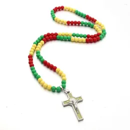 Pendant Necklaces KOMi Religious Catholic Acrylic Colored Round Beaded Necklace Luminous Cross Praying Jewelry Collana R-365