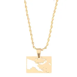 Eenvoudige trendy roestvrijstalen papoea -Nieuw -Guinea -kaart hanger kettingen gouden kleur sieraden kaarten cadeau262v