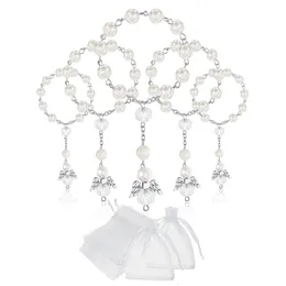 Charm Bracelets 30 Pcs Baptism Acrylic Rosary Beads Mini Rosaries Angel with Organza Bags for the First Communion Party Favors 230215