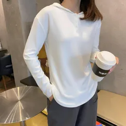 여자 T 셔츠 겨울 여성 두꺼운 양털 따뜻한 하단 티 탑 후드 2023 패션 솔리드 쿼터 Zip Up Cotton Casual Basic Shirt