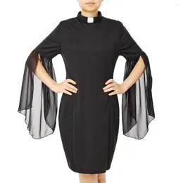 Abiti casual Donna adulta Abito clergy Collare con linguetta Matita aderente nera