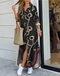Повседневные платья Женское модное платье на пуговицах в стиле рубашки Дамы Long Street Большой размер Свободный домашний пригородный принт