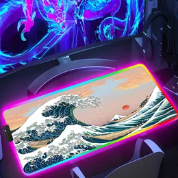 Mouse Pads Wrist Rests Japan Great Waves Pc Gamer Mousepad Rgb Mouse Pad Anime Accessories Desk Protector Computer Mat Deskpad Carpet Keyboard Table T230215