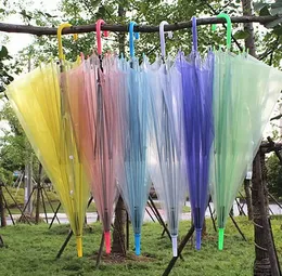 Quality Transparent Umbrella Clear PVC Long Handle Candy Color Umbrellas For 8 bone Rain Cover Sun HH7-Protective