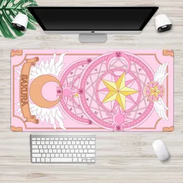 Muskuddar handled vilar anime mus pad gamer cardcaptor sakura mousepad söt skrivbord matta tvättbar stor spelmattmatta lås kant tangentbord skrivbord kuddar t230215