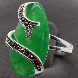 10mm x 20mm verde jade marcasite Sterling Silver Ring inteira Quartz Stone Crystal258C