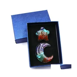 Stone Resin Chakra escultura Sun Moon Star forma de cura de cristal decora￧￣o de decora￧￣o Ornamentos artesanato j￳ias de entrega de entrega dhyei