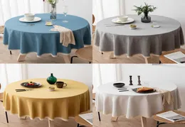 Tkanina stołowa duży okrągły obrus stały kolor bawełniany i lniany wodoodporny i przeciwporostkowy tkanin jadalny J2210189888762