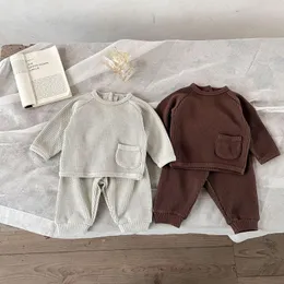 Clothing Sets 2023 Brand 0-3y Born Baby Boys Simple Long Sleeves T-shirt Waffle Tops And Loose Trousers Girls Fashion Soft Tracksuit
