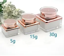 5 15 30ML Upscale Clear Cream Jar Square Acrylic Jars With Gold Lid White Liner Plastic Empty Cosmetic Sample Containers Plastic Pot SN4316