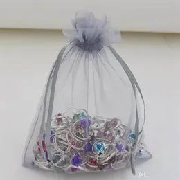 100pcs 15x20cm 10x15cm 30x40cm Sheer Drawstring Orgenza Jewelry Pouches Wedding Party Christmas Favour Gift Bags Silver Gray216a
