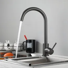 Kökskranar Mixer Sink Faucet Single Spake Gun Grey Rostfritt stål Svivel 360 grader och kallt vattenkranar