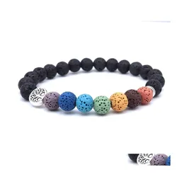 Charm Armbands Tree of Life Charms Healing Seven Chakras Lava Stone P￤rled Armband Essential Oil Diffuser Handstr￤ngar f￶r kvinnor M DHXQB