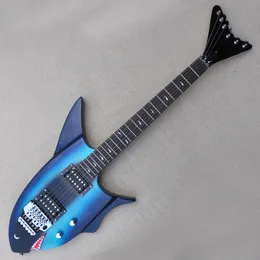 Factory Custom Blue Electric Guitar with Shark shape Rosewood Fingerboard Chrome Hardwares Can be Customized