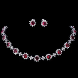 Bröllopsmycken sätter Em Luxury Cubic Zircon Crystal Bridal Necklace örhängen för Women Party 230215