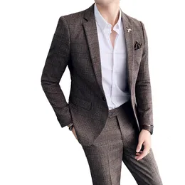 Мужские костюмы Blazers Blazer Pants Highend Brand Formal Business Plaid Mens Sust Groom Свадебное платье с твердым цветом Performance Tuxedo S7XL 230216