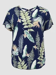 Женская футболка плюс размер Finjani Leaf Print Criss Cross Batwing рукав блузка для женщин плюс размер Sear Sect Fashion Casual Tops 230216