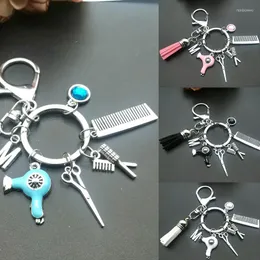 Keychains Hairstyle Gift Charm Tassel Keychain Mini Hairdressing Scissors Hair Dryer Comb Keyring Bag Pendant Jewelry Key Holder