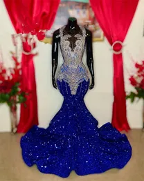 Blowly Royal Blue O Neck Długie sukienki wieczorowe Czarne dziewczyny 2023 Gillter Celebrity Prom PROM BIDED BINDIND Party Suknie Mermaid