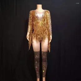 مرحلة ارتداء أنثى مغنية راقصة طماق زي كبير تمتد bodysuit ملهى ليلي oufit dj الحزب الزي مثير شرابات البلورات بذلة