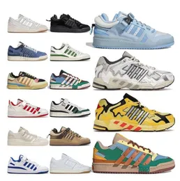 2023New Casual Shoes Bad Bunny X Forum Buckle Low Yellow Cream Blue Tint Core Black Benito Patchwork Beige Men Women Outdoor Trainers Designer