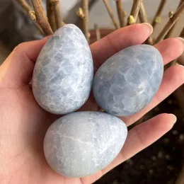 Dekorativa figurer naturliga blå Celestine Egg Polished Stone Yoni Crystal Healing Reiki kraftfull meditation