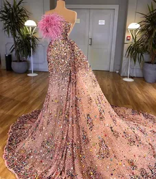 2023 Arabic Aso Ebi Luxurious A-line Prom Dresses Beaded Sequins Feather Evening Formal Party Second Reception Birthday Engagement Gowns Dress ZJ697