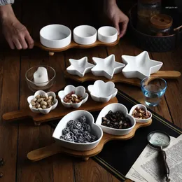 Set di stoviglie Set di piatti in ceramica Vassoio per la cena Piatto di caramelle Plato creativo Diviso Prato Snack con stuoia di bambù Natale 3 pezzi / set