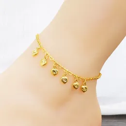 Anklet's Summer Love Heart Anklet Bell Tassel Foot Chain 18k Yellow Gold Filled Barefoot on Leg Charm Pretty Jewelry 230216