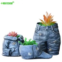 Vasen Denim Kleidung Hosen Harz Blumentopf Garten Kreative Ornament Hut Anordnung Behälter Handwerk Geschenk