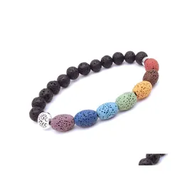 Braccialetti con ciondoli Albero della vita Charms Guarigione 7 Chakra Ovale Pietra lavica Bracciale con perline Olio essenziale Diffusore Corde a mano per le donne Dhk57