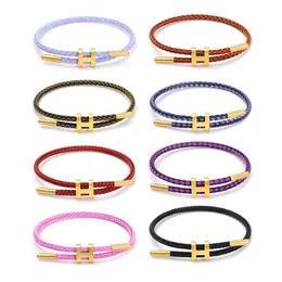 Pulseiras de link Corrente a pulseira de arame de aço inoxidável 3D Gold duro com corda à prova d'água ajustável para mulheres de luxo JewelryLink