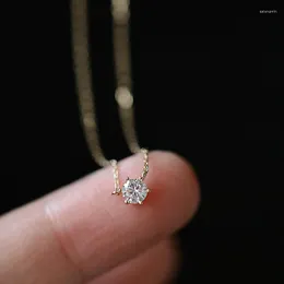 Ketten S925 Silber vergoldet 14K Gold Halskette Vielseitige einzelne Diamant-Schlüsselbeinkette Sechs-Klauen-Zirkon Sterling weiblich