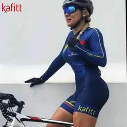 Racing set kafipro triathlon långärmad cykeltröja kostym damer jumpsuit cykel gel pad tröja