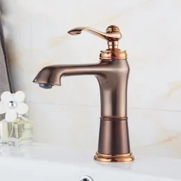 Zlew łazienkowy kran Basinowy kran solidny mosiądz Rose Gold Waterfall Mixer Tap Torneira Banheiro
