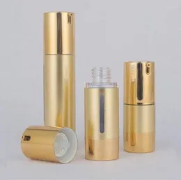 Bottiglie di stoccaggio Flacone per pompa a vuoto airless UV Gold da 15 ml con lozione per finestre/emulsione/siero/fondotinta liquido/essenza sbiancante per la pelle