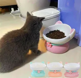 Sakura Pink Cartoon Travel Camp Dog Cat Feeding Bowl Bescherm Cervicale wervel Pet Water Dish Feeder Pot Keramiek Volledig pakket Girl3439072