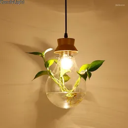 Anhänger Lampen Glas Topf Licht Pflanze Wachsen Holz Retro Lüster Hängende Leuchten Led Blume Leuchte Suspendu Wohnkultur