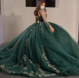 Hunter Green Sweetheart Sukienki Quinceanera Aplikacje koralikowe koronkowe suknie studenckie Słodki 15 16 szlafrop