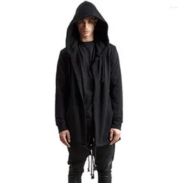 Herrtröjor gotiska hooded män 2023 hip hop vår hösten vit svart lång kappa kappkapet trenchrock manliga kläder streetwear 3xl hd18