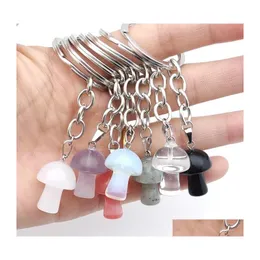 Nyckelringar Glass Natural Stone Mushroom Keychains Healing Crystal Car Decor Keyholder For Women M￤n Drop Leverans smycken Dhtqz