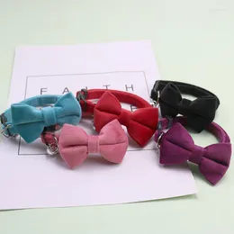 Dog Collars Cute Cat Velvet Collar Small Puppy Bow Kitten Bowknot Necklace With Bell Chihuahua Pet Supplies