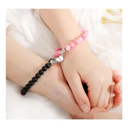 Bracelets De Charme Couple Bracelet Pour Les Amoureux Pierre Naturelle Perles De Lave Unisexe Distance Correspondant Braclet Saint Valentin Cadeau Drop Delive Dh4S2